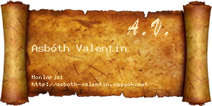 Asbóth Valentin névjegykártya